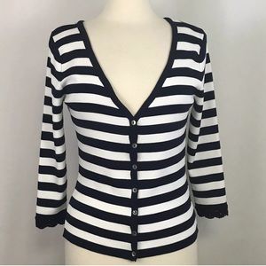Carole Little Blue White Striped Button Cardigan